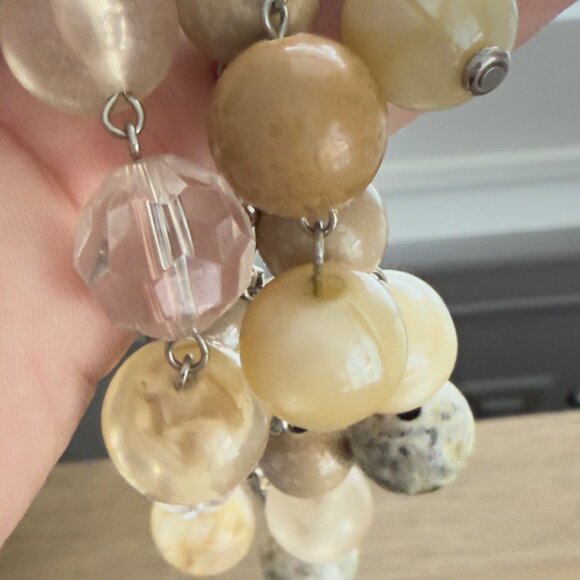 Multi-Strand Beaded Cluster Necklace Earthy Tones Champagne Cream Adjustable NY - Picture 10 of 13